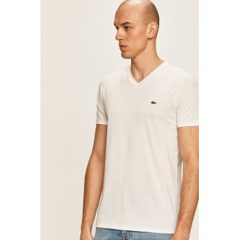 Lacoste tricou din bumbac barbati, culoarea alb, neted, TH6710