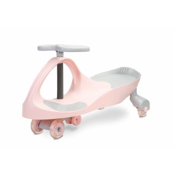 PlasmaCar pentru copii fara pedale Toyz Spinner Pink cu roti de cauciuc luminoase, suport pentru picioare aderent, structura usoara, greutate maxima admisa 100 Kg
