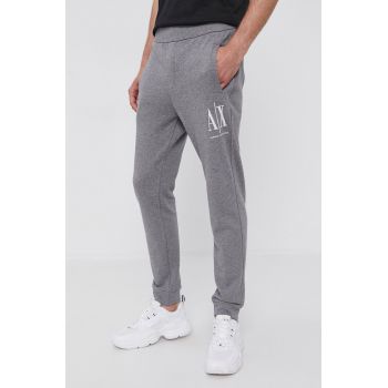 Armani Exchange Pantaloni bărbați, culoarea gri, material neted