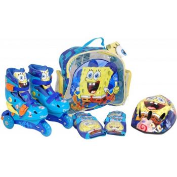 Role copii Saica reglabile 35-38 Sponge Bob cu protectii si casca in ghiozdan Role copii Saica reglabile 35-38 Sponge Bob cu protectii si casca in ghiozdan