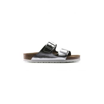 Birkenstock slapi de piele Arizona femei, culoarea argintiu