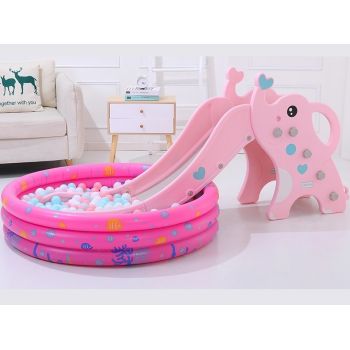 Tobogan 2in1 cu inaltime reglabila si cos de baschet Nichiduta Garden Elephant Pink