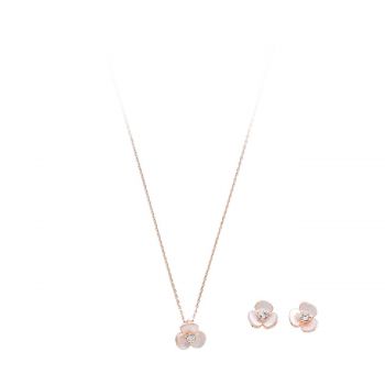 MOTHER OF PEARL ROSE GOLD FLOWER SET S1162 ieftin