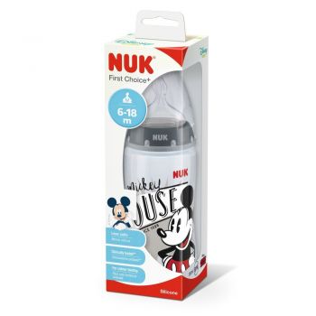 Biberon Nuk First Choice 300 ml tetina silicon Mickey gri 6-18 luni de firma original