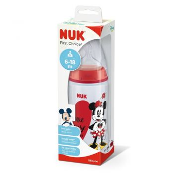 Biberon Nuk First Choice 300 ml tetina silicon Mickey rosu 6-18 luni ieftin