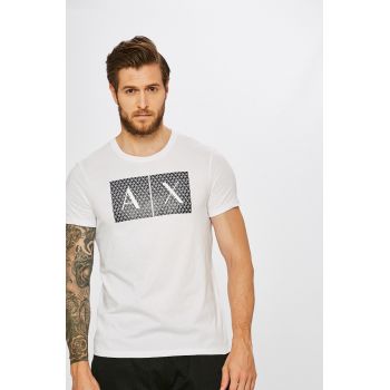 Armani Exchange Tricou din bumbac culoarea alb, cu imprimeu ieftin