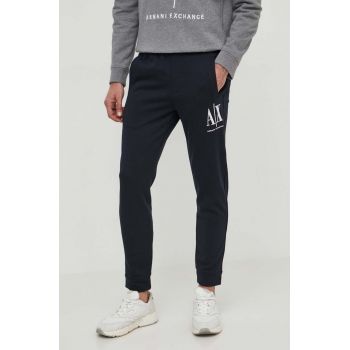 Armani Exchange Pantaloni bărbați, culoarea albastru marin, material neted