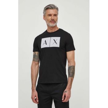 Armani Exchange Tricou din bumbac culoarea negru, cu imprimeu de firma original