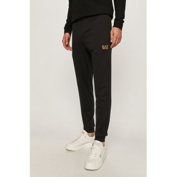 EA7 Emporio Armani pantaloni de trening din bumbac culoarea negru, neted de firma originali