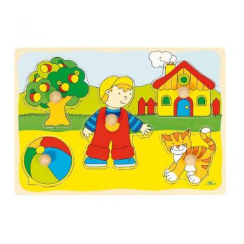 Puzzle din Lemn Goki Baietel si Pisicuta Puzzle din Lemn Goki Baietel si Pisicuta