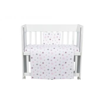 Set lenjerie 4 piese Mini Cot Pink and Grey Stars white ieftina