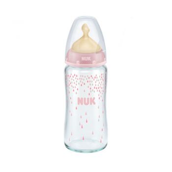 Biberon Nuk First Choice Plus Sticla 240ml tetina latex M 0-6 luni roz ieftin