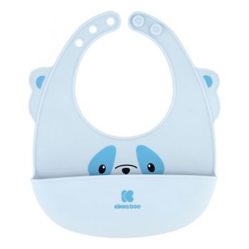 Baveta pentru bebelusi KikkaBoo Blue din silicon,cu buzunar pentru resturi alimentare,inchidere reglabila,fara BPA