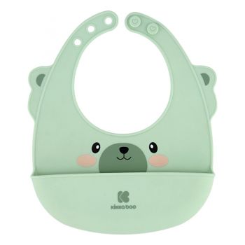 Baveta pentru bebelusi KikkaBoo Mint din silicon,cu buzunar pentru resturi alimentare,inchidere reglabila,fara BPA