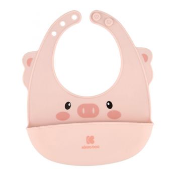 Baveta pentru bebelusi KikkaBoo Pink din silicon,cu buzunar pentru resturi alimentare,inchidere reglabila,fara BPA