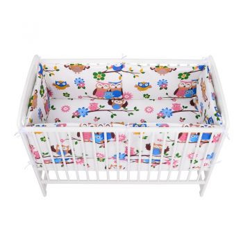 Lenjerie patut 3 piese 120x60 cm Bufnitele vesele Alb