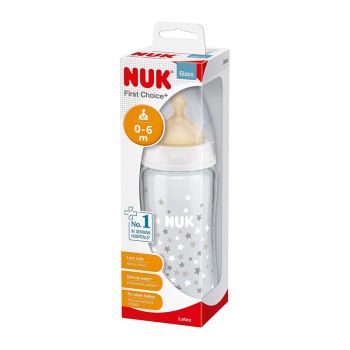 Biberon Nuk First Choice Plus sticla 240 ml tetina latex M 0-6 luni stelute