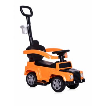 Masinuta copii de impins Lorelli X-Treme Orange cu maner parental detasabil, muzica sunete si lumini, suport pentru picioare, spatiu pentru depozitarea jucariilor, bara de protectie, spatar inalt