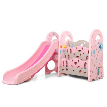 Spatiu de joaca pentru interior cu Tobogan,cos de baschet si organizator carti Nichiduta Garden Big Meteor Pink