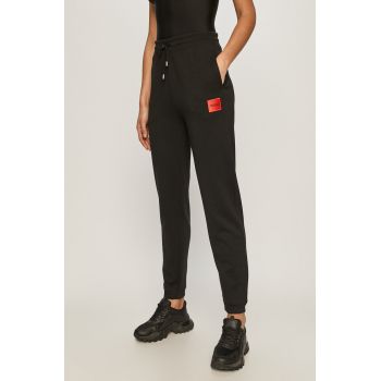 Hugo Pantaloni femei, culoarea negru, material neted