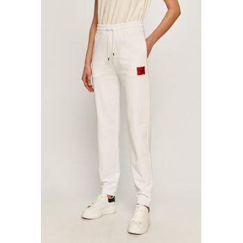 Hugo Pantaloni femei, culoarea alb, material neted