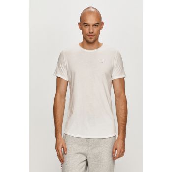 Tommy Jeans tricou barbati, culoarea alb, neted, DM0DM09586
