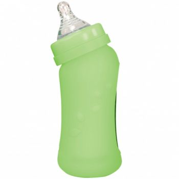 Biberon inclinat din sticla cu protectie de silicon 210 ml Green Sprouts Green