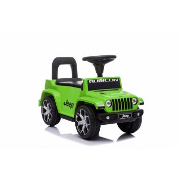 Masinuta copii fara pedale Nichiduta Jeep Rubicon Green cu functii muzicale, spatar cu functie de impingere, protectie impotriva rasturnarii, spatiu de depozitare sub scaun