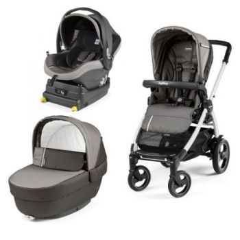 Carucior 3 In 1, Peg Perego, Book Plus 51 S, Titania White, baza i-Size inclusa, Class Grey de firma original