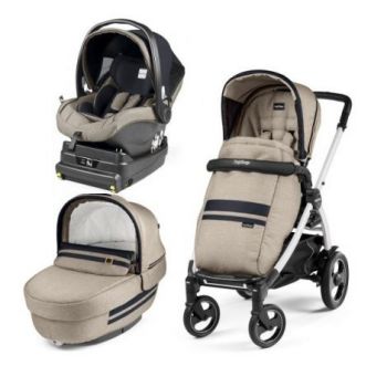 Carucior 3 In 1, Peg Perego, Book Plus 51 S, Titania White, baza i-Size inclusa, Luxe Ecru de firma original