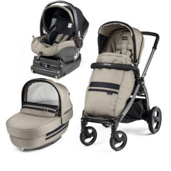 Carucior 3 In 1, Peg Perego, Book Plus S, Titania, baza i-Size inclusa, Luxe Ecru de firma original