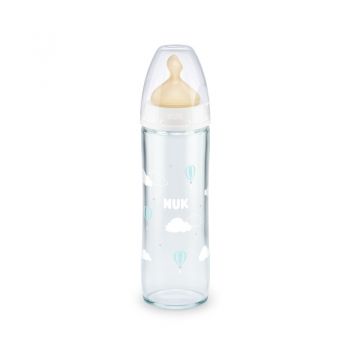 Biberon Nuk New Classic sticla 240 ml tetina latex 0-6 luni alb