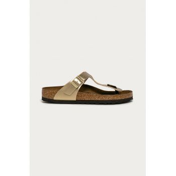Birkenstock slapi Gizeh femei, culoarea auriu, cu toc plat, 1016108