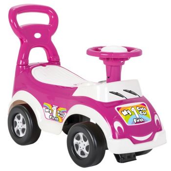 Masinuta copii Ride-On fara pedale Pilsan My Cute First Car Pink cu spatar inalt, spatiu de depozitare pentru copii cu o greutate maxima de 20 de kg