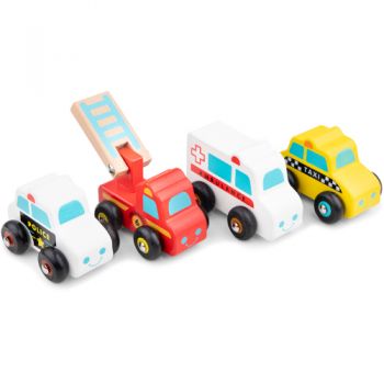 Set de Joaca New Classic Toys cu 4 Masinute din Lemn