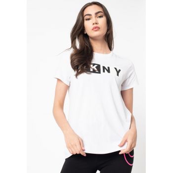 Tricou din amestec de modal - cu decolteu la baza gatului si imprimeu logo - pentru fitness