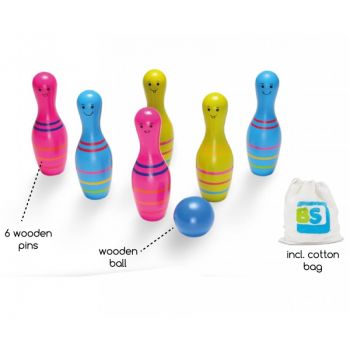 Set de bowling din lemn Skittles Jr. BS Toys la reducere