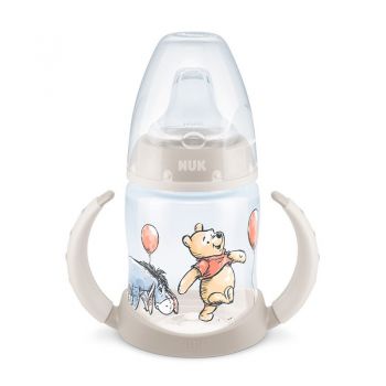 Biberon Nuk First Choice 150 ml cu toarte si adaptor din silicon Disney Eeyore gri 6 luni+