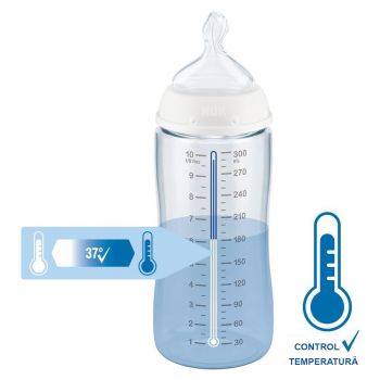 Biberon Nuk First Choice PP 300 ml Control Temperatura tetina silicon M 0-6 luni albastru de firma original