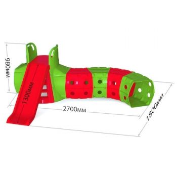 Tobogan cu tunel de joaca verde-rosu 014703