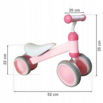 Vehicul copii fara pedale Ecotoys JM-118 roz, scaun confortabil si moale, roti duble fata-spate, varsta 18-36 luni, sarcina maxima admisa 20 kg, roti din plastic moale