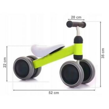 Vehicul copii fara pedale Ecotoys JM-118 verde, scaun confortabil si moale, roti duble fata-spate, varsta 18-36 luni, sarcina maxima admisa 20 kg, roti din plastic moale