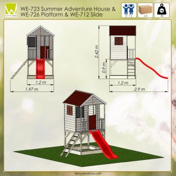 Casuta de gradina Summer Adventure House cu platforma cu loc pentru nisip si tobogan M7 de firma originala