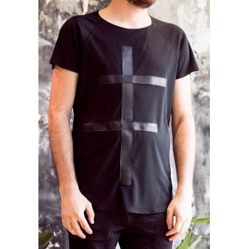 Tricou cu garnituri de piele