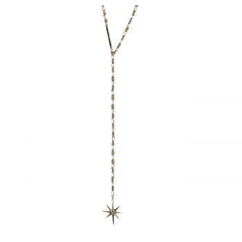 Gold Plated Brass Crystal Accented Star Y-Drop Necklace