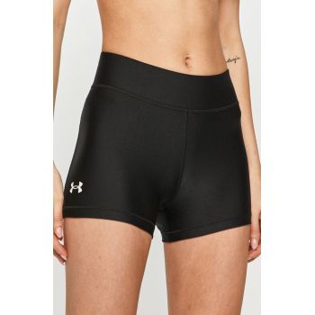 Under Armour pantaloni scurti femei, culoarea negru, neted, high waist