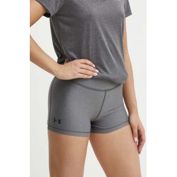 Under Armour pantaloni scurti femei, culoarea gri, neted, high waist ieftini