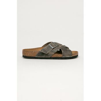 Birkenstock Șlapi de piele bărbați, culoarea gri