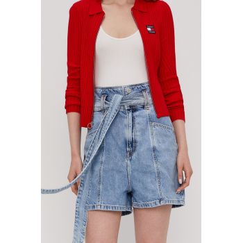 Tommy Jeans Pantaloni scurți jeans femei, material neted, high waist