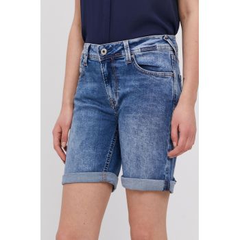 Pepe Jeans Pantaloni scurți jeans femei, material neted, medium waist